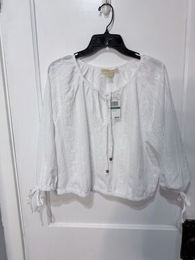 Michael Kors White Eyelet Peasant Blouse